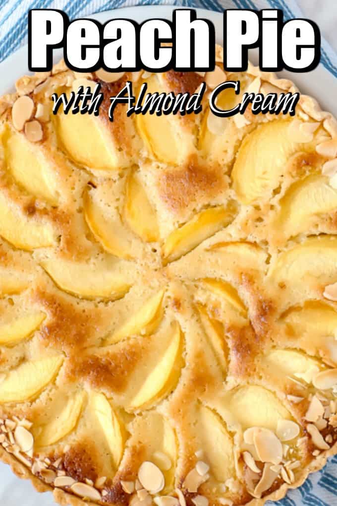 This Peach Pie with Almond Cream is a delightfully delicious orchard fresh dessert but can also be made with frozen peaches any time. #peachpie #peachpierecipe #almondcream