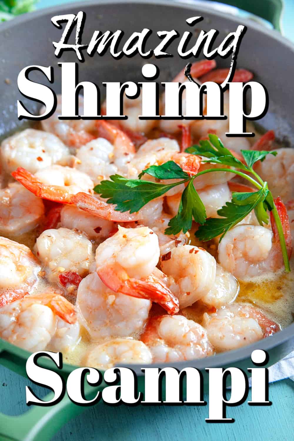 This Shrimp Scampi is a delicious dish to share for Valentine's Day or an anniversary. The succulent garlic butter shrimp are always a hit. Shrimp Scampi Pin.